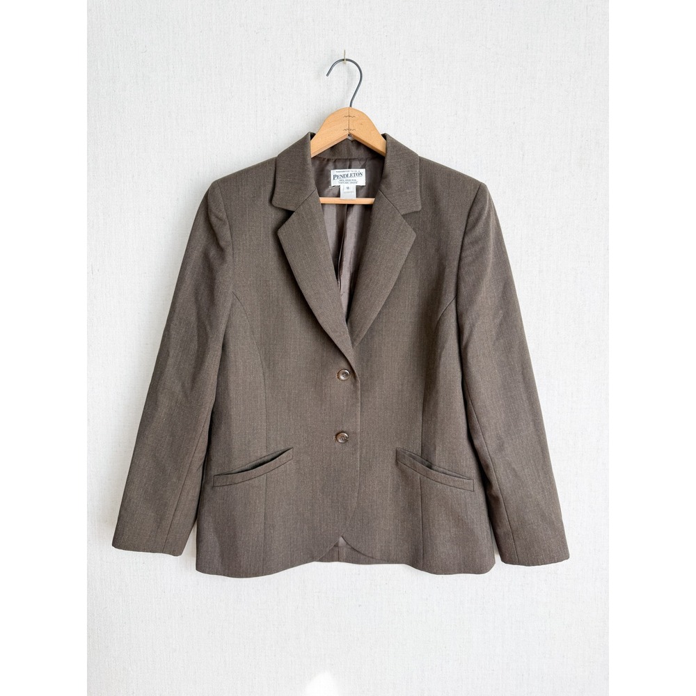 Pendleton Womens Brown 100% Virgin Wool 2 Button Blazer Jacket Size‎ 10